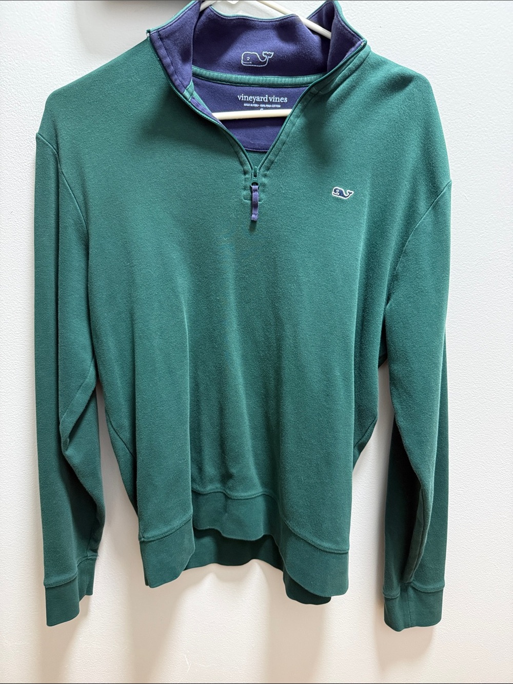 Vineyard Vines Green Quarter-Zip Pullover with Navy Trim